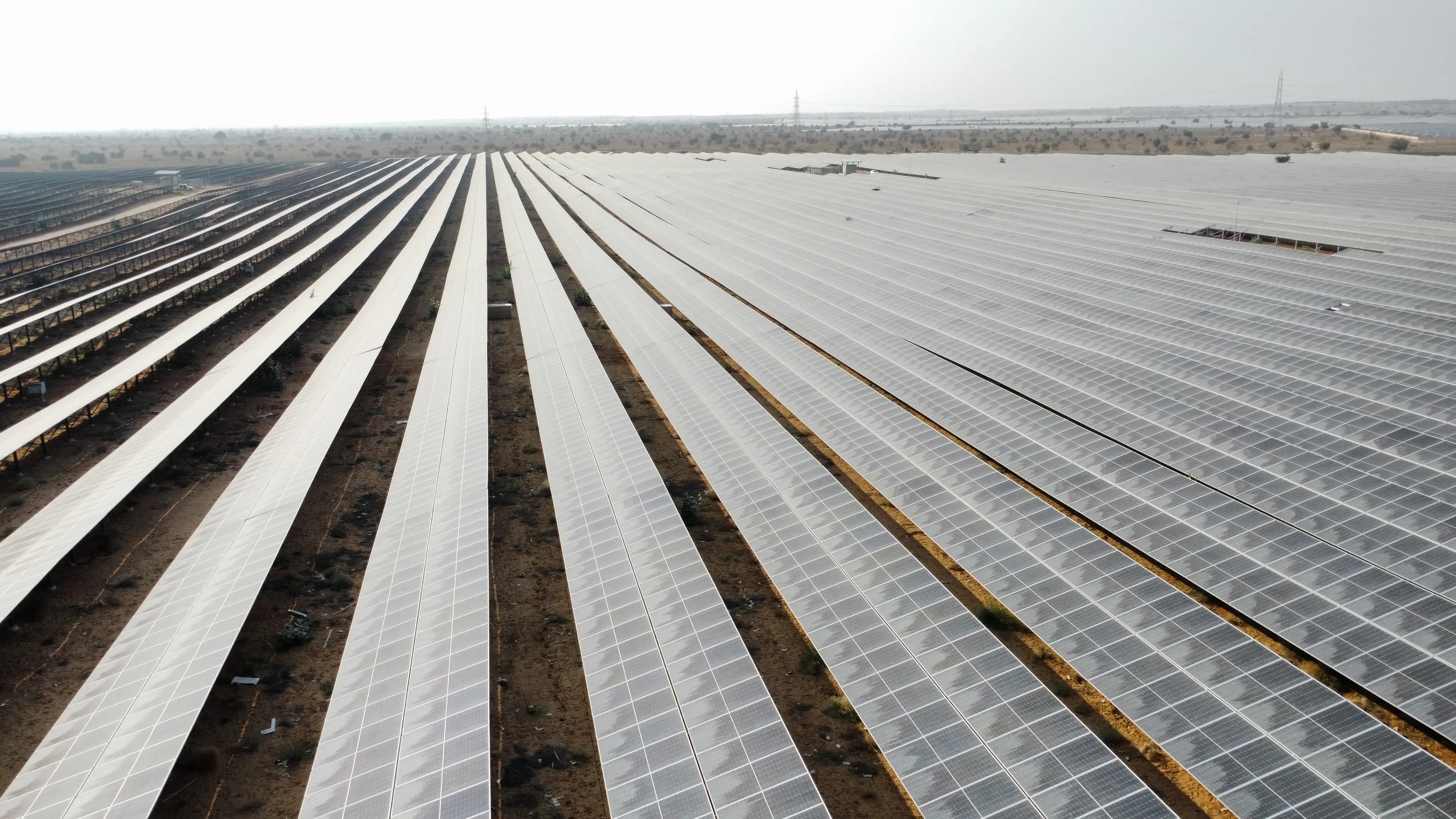 Aerial view of ReNew's 1000 MWp solar project in Rajasthan