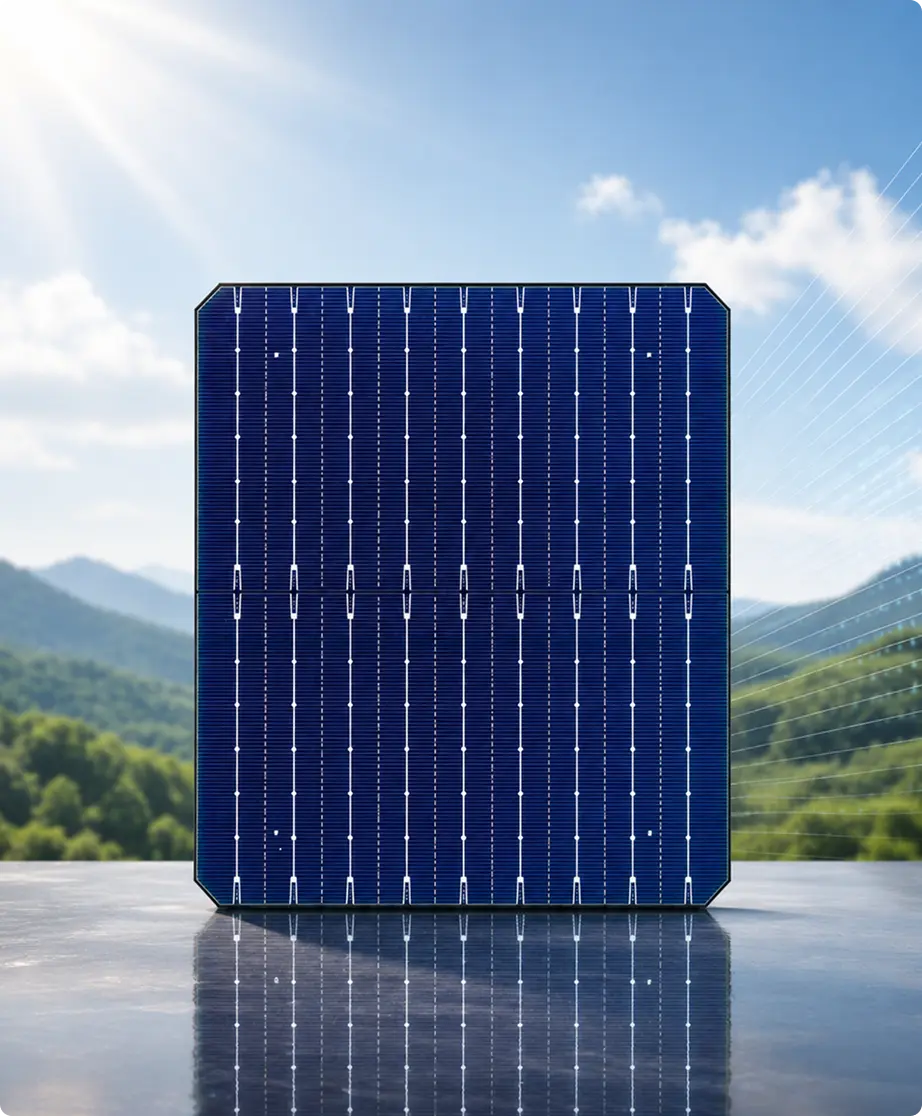 A ReNew solar cell standing in a misty field at sunrise